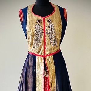 Designer Pink Blue Sequin Foil Plazzo Dress - Exhi